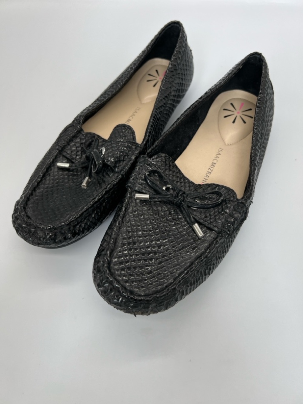 Isaac Mizrahi Black Textured Moccasin Loafers -